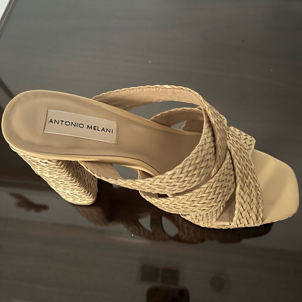 Antonio Melani Tan Woven Sandals with Braided Design
